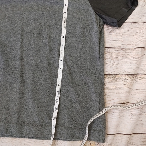 J Crew Grey T-shirt Faux Leather sleeves neutral tee zipper back Medium - Picture 6 of 6
